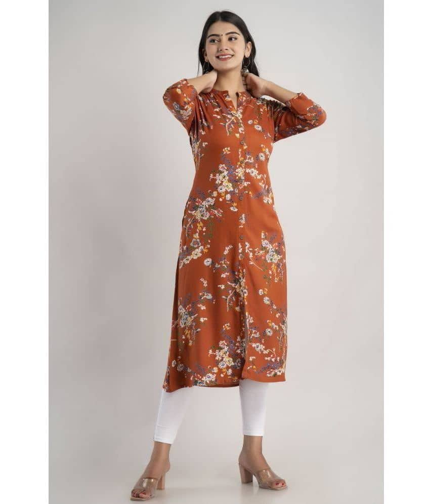 MAUKA - Brown Rayon Women's Straight Kurti ( Pack of 1 ) - Kurtis, Tunics | Buy online on ZillyBuy