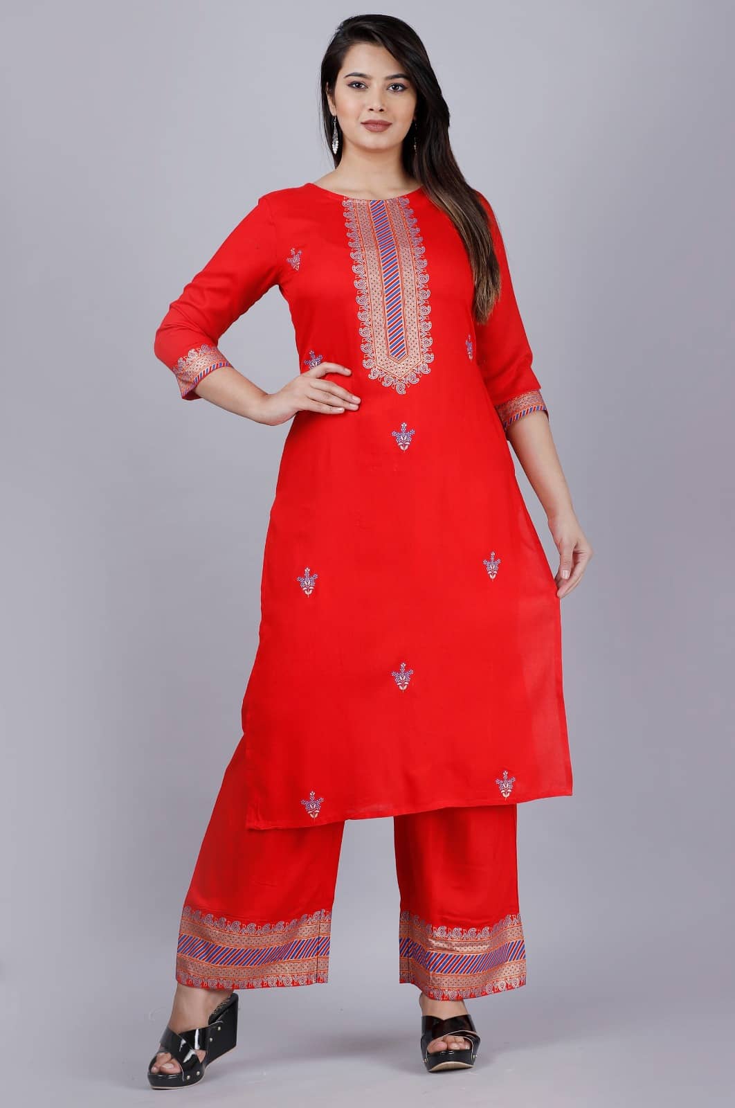 MAUKA - Red Straight Rayon Women's Stitched Salwar Suit ( Pack of 1 )