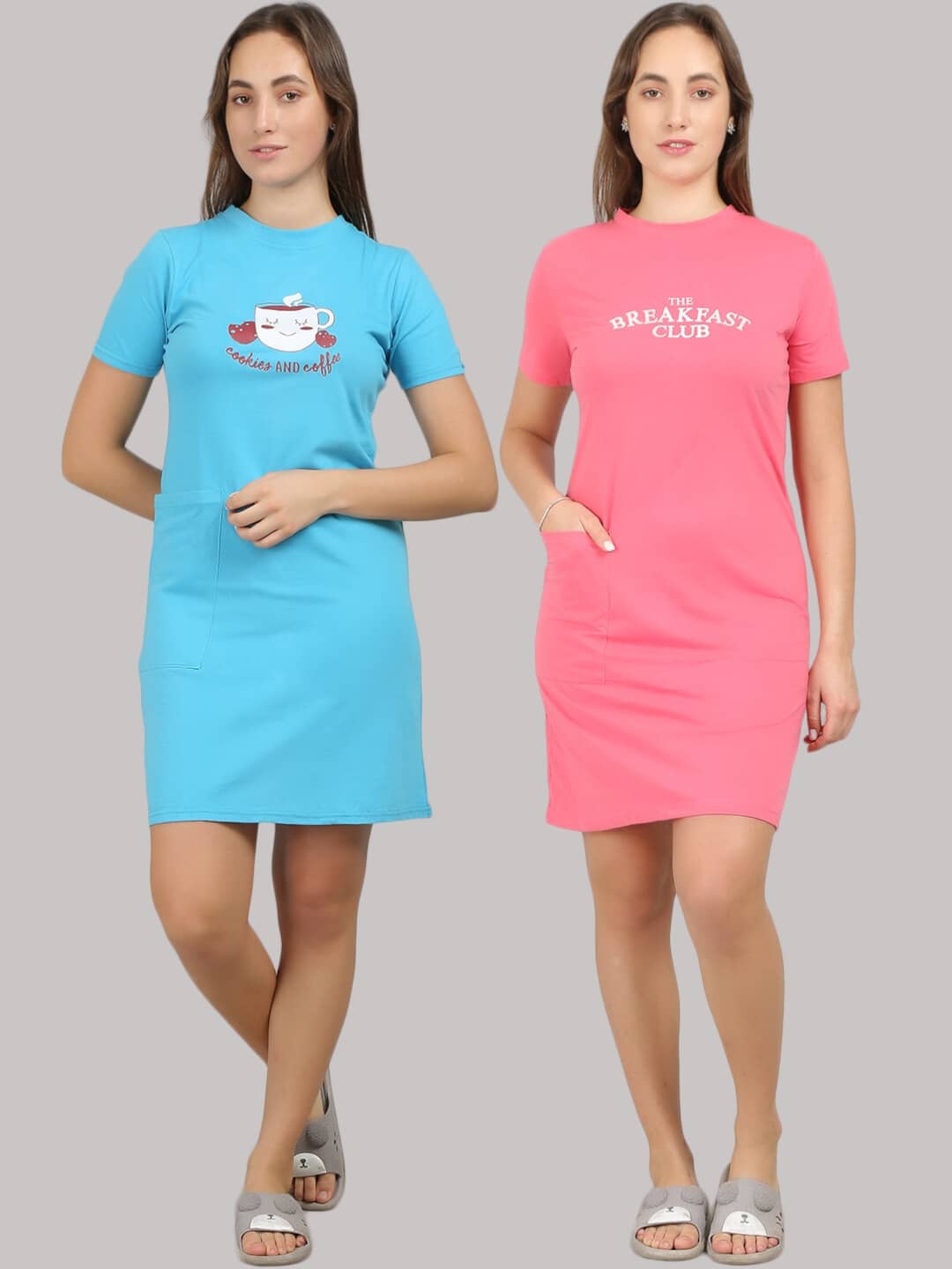 MEGASKA - Multi Color Cotton Women's Nightwear Night T-Shirt ( Pack of 2 ) - Nightwear & Loungewear | Buy online on ZillyBuy
