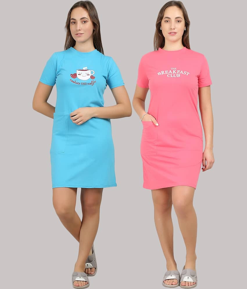 MEGASKA - Multi Color Cotton Women's Nightwear Night T-Shirt ( Pack of 2 ) - Nightwear & Loungewear | Buy online on ZillyBuy