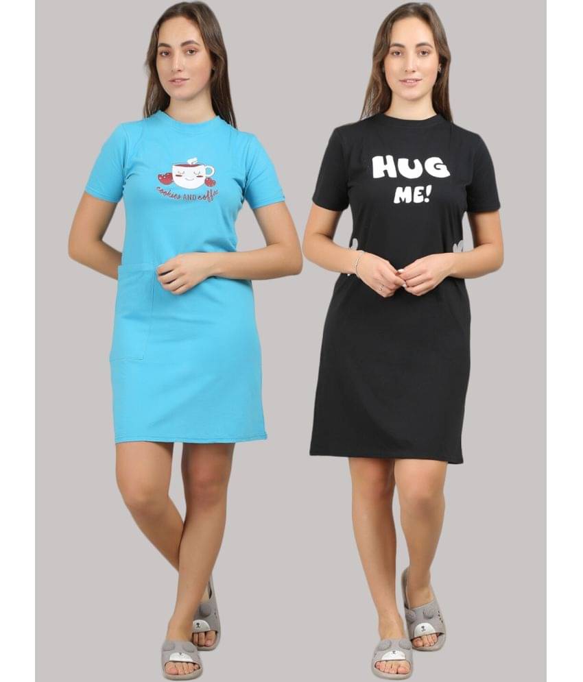 MEGASKA - Multi Color Cotton Women's Nightwear Night T-Shirt ( Pack of 2 ) MEGASKA - Multi Color Cotton Women's Nightwear Night T-Shirt ( Pack of 2 )