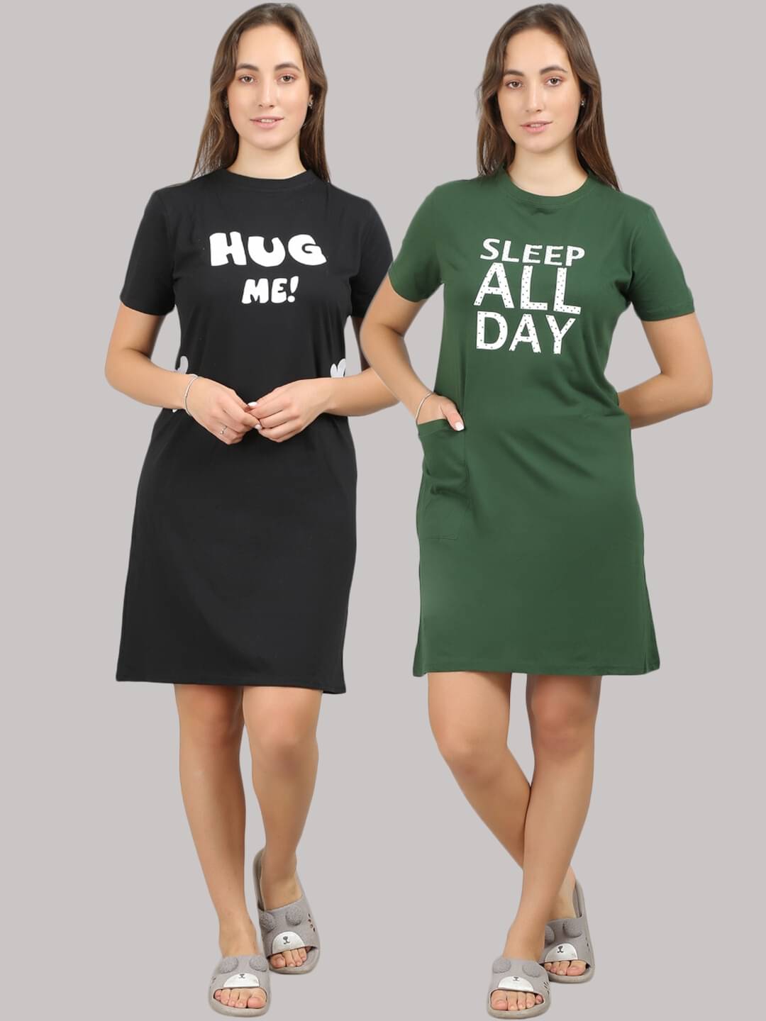 MEGASKA - Multi Color Cotton Women's Nightwear Night T-Shirt ( Pack of 2 ) MEGASKA - Multi Color Cotton Women's Nightwear Night T-Shirt ( Pack of 2 )