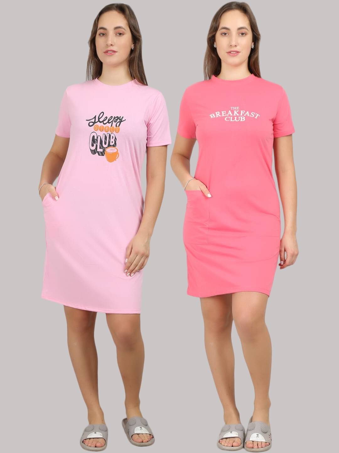 MEGASKA - Multi Color Cotton Women's Nightwear Night T-Shirt ( Pack of 2 ) MEGASKA - Multi Color Cotton Women's Nightwear Night T-Shirt ( Pack of 2 )