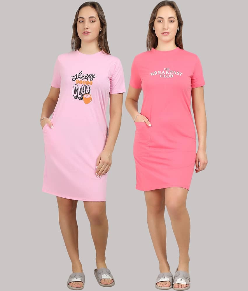 MEGASKA - Multi Color Cotton Women's Nightwear Night T-Shirt ( Pack of 2 ) - Nightwear & Loungewear | Buy online on ZillyBuy