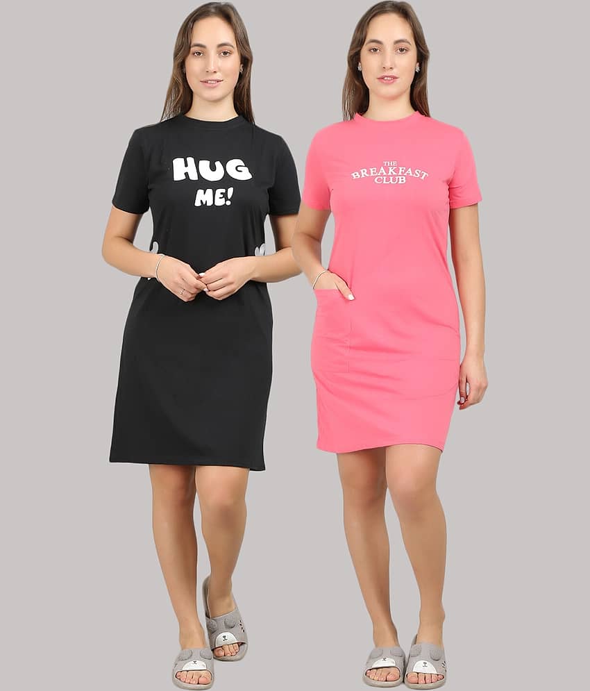 MEGASKA - Multi Color Cotton Women's Nightwear Night T-Shirt ( Pack of 2 ) - Nightwear & Loungewear | Buy online on ZillyBuy