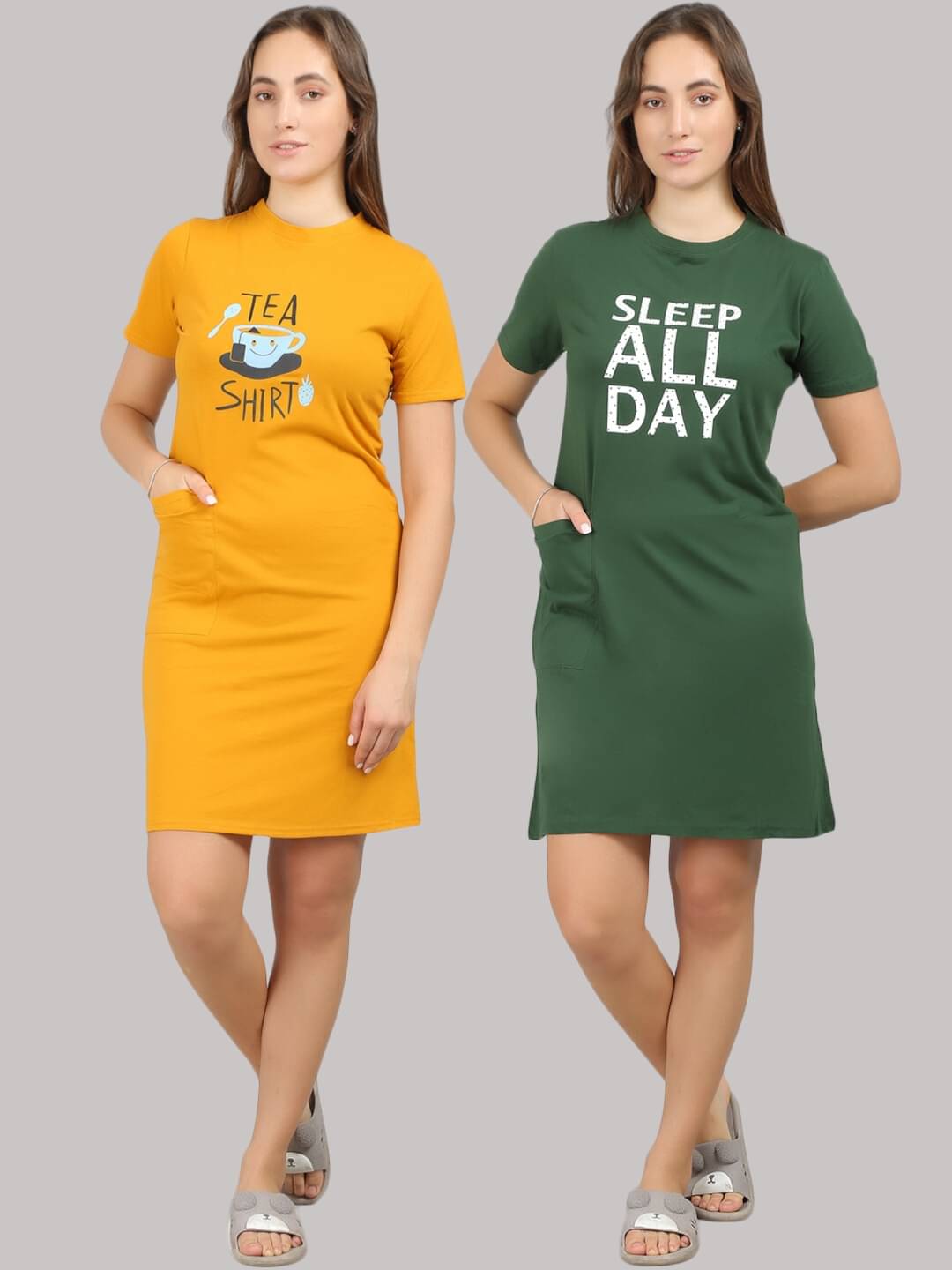 MEGASKA - Multi Color Cotton Women's Nightwear Night T-Shirt ( Pack of 2 ) MEGASKA - Multi Color Cotton Women's Nightwear Night T-Shirt ( Pack of 2 )