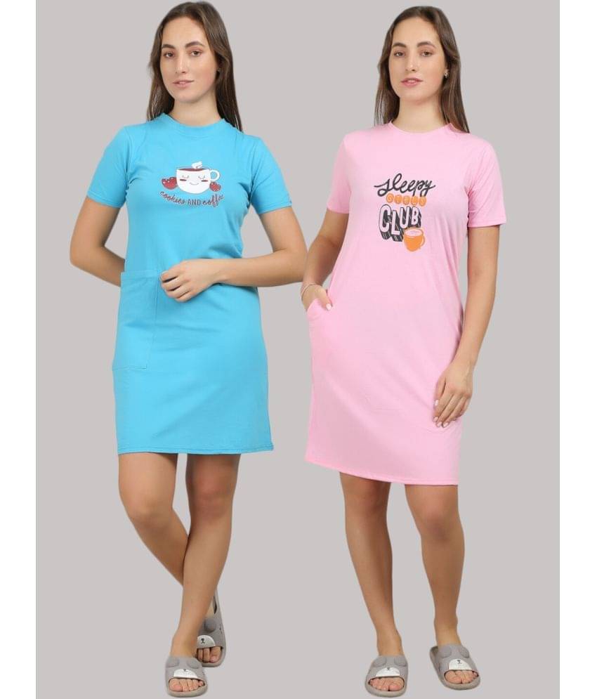 MEGASKA - Multi Color Cotton Women's Nightwear Night T-Shirt ( Pack of 2 ) MEGASKA - Multi Color Cotton Women's Nightwear Night T-Shirt ( Pack of 2 )