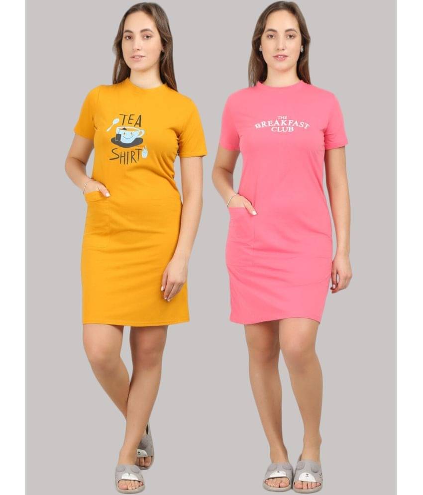 MEGASKA - Multi Color Cotton Women's Nightwear Night T-Shirt ( Pack of 2 ) MEGASKA - Multi Color Cotton Women's Nightwear Night T-Shirt ( Pack of 2 )
