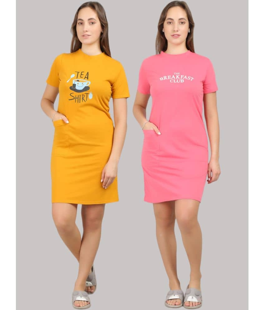 MEGASKA - Multi Color Cotton Women's Nightwear Night T-Shirt ( Pack of 2 ) - Nightwear & Loungewear | Buy online on ZillyBuy