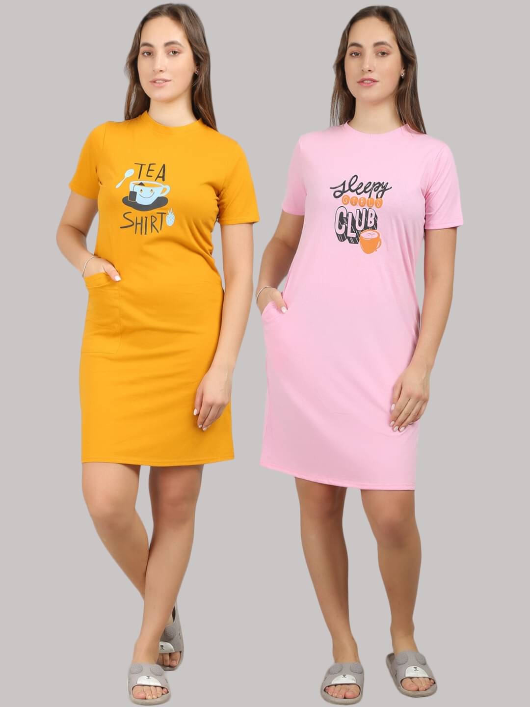 MEGASKA - Multi Color Cotton Women's Nightwear Night T-Shirt ( Pack of 2 ) MEGASKA - Multi Color Cotton Women's Nightwear Night T-Shirt ( Pack of 2 )