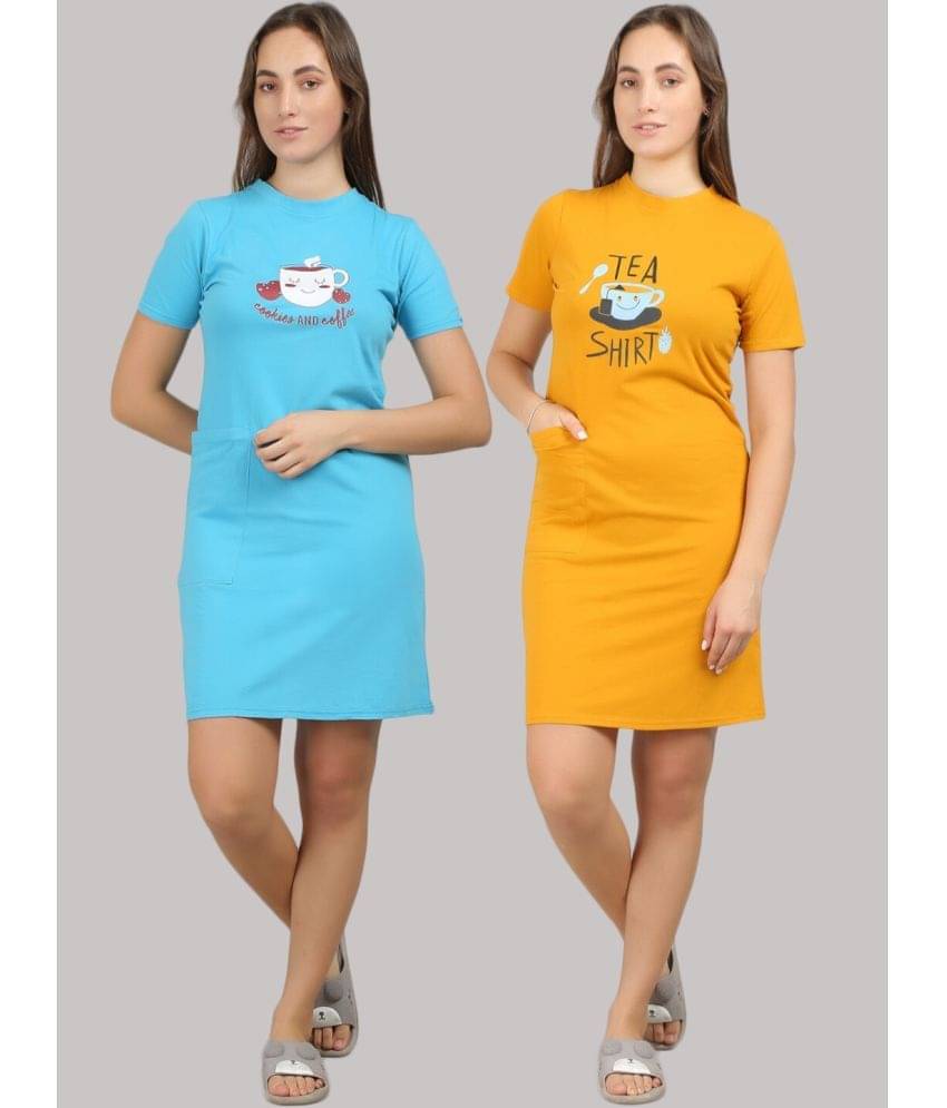 MEGASKA - Multi Color Cotton Women's Nightwear Night T-Shirt ( Pack of 2 ) MEGASKA - Multi Color Cotton Women's Nightwear Night T-Shirt ( Pack of 2 )