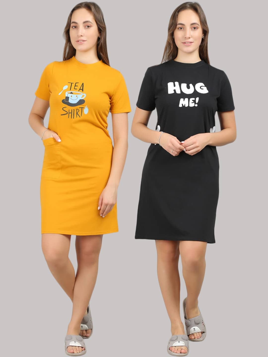 MEGASKA - Multi Color Cotton Women's Nightwear Night T-Shirt ( Pack of 2 ) - Nightwear & Loungewear | Buy online on ZillyBuy