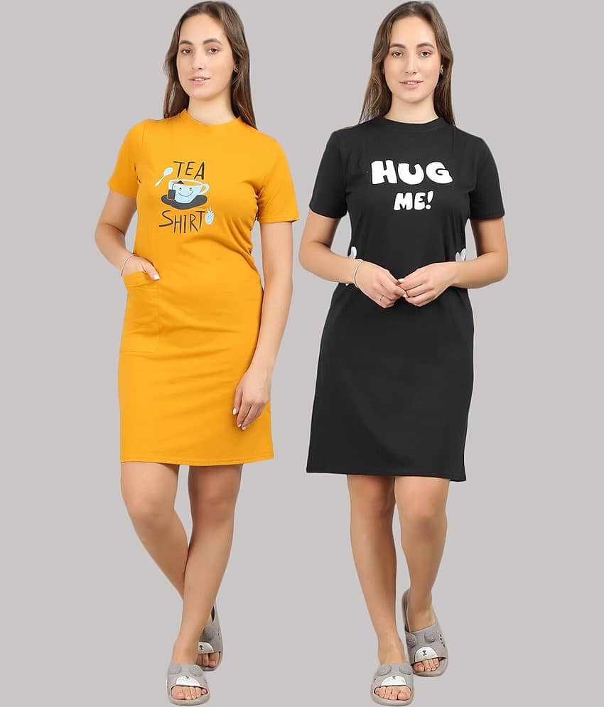 MEGASKA - Multi Color Cotton Women's Nightwear Night T-Shirt ( Pack of 2 ) - Nightwear & Loungewear | Buy online on ZillyBuy
