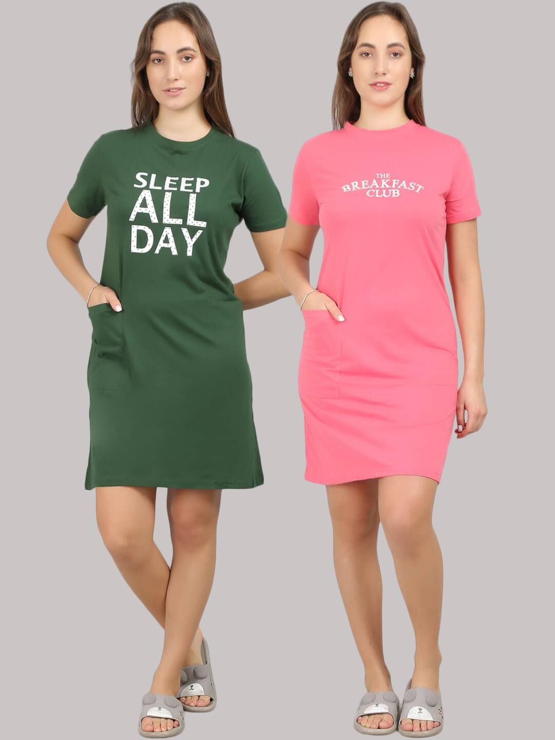 MEGASKA - Multi Color Cotton Women's Nightwear Night T-Shirt ( Pack of 2 ) MEGASKA - Multi Color Cotton Women's Nightwear Night T-Shirt ( Pack of 2 )