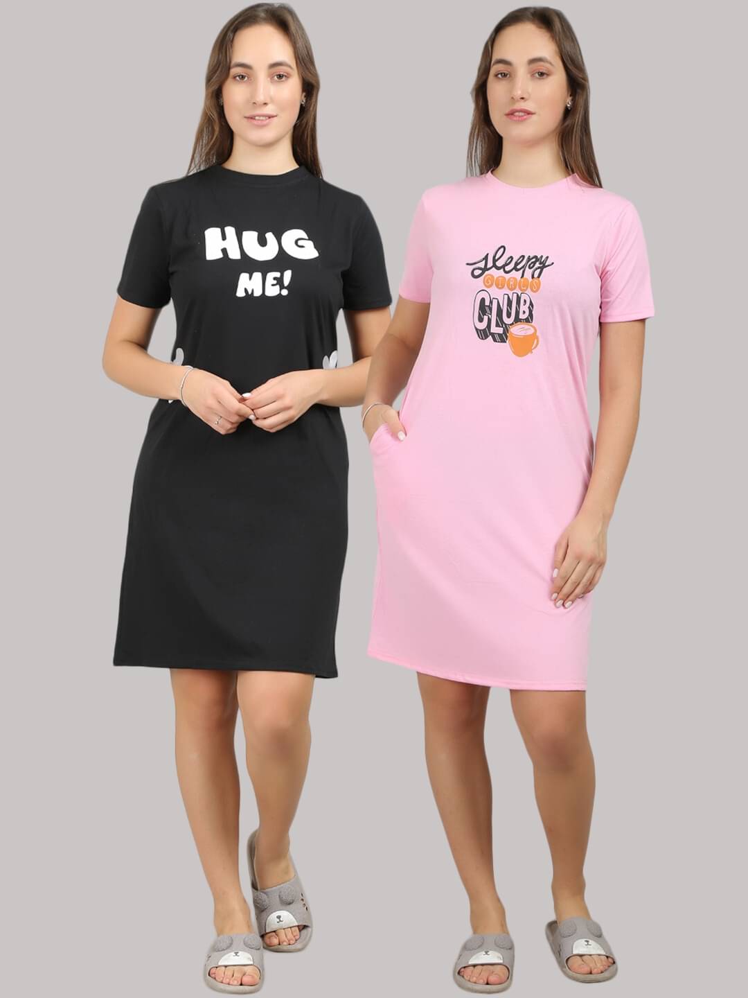 MEGASKA - Multi Color Cotton Women's Nightwear Night T-Shirt ( Pack of 2 ) MEGASKA - Multi Color Cotton Women's Nightwear Night T-Shirt ( Pack of 2 )