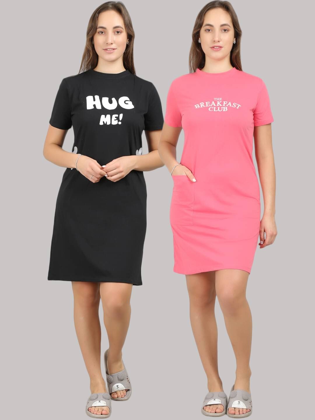 MEGASKA - Multi Color Cotton Women's Nightwear Night T-Shirt ( Pack of 2 ) MEGASKA - Multi Color Cotton Women's Nightwear Night T-Shirt ( Pack of 2 )
