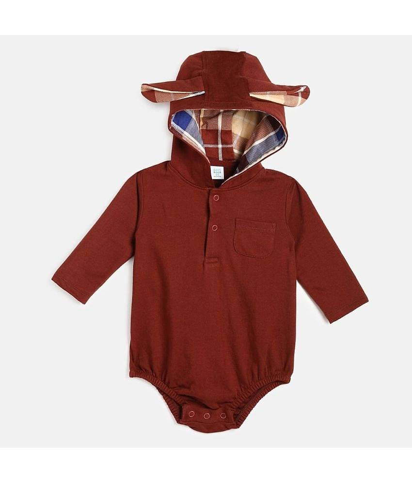 MINI KLUB Pack of 1 Baby Boys Cotton Bodysuit & Jogger Set ( Brown )