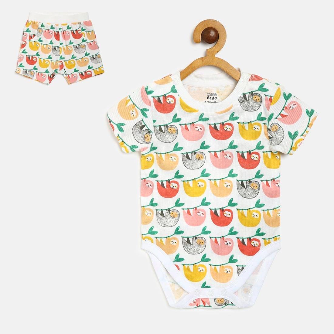     			MINI KLUB Pack of 1 Baby Boys Cotton Bodysuit & Jogger Set ( White )