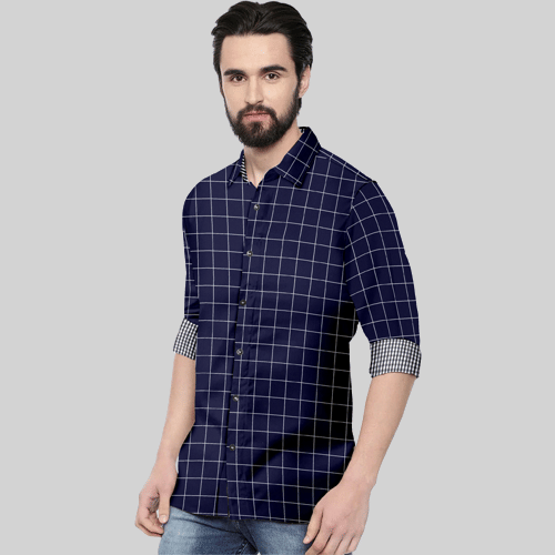 SUR-T - Navy Blue Cotton Blend Regular Fit Men's Casual Shirt ( Pack of 1 )