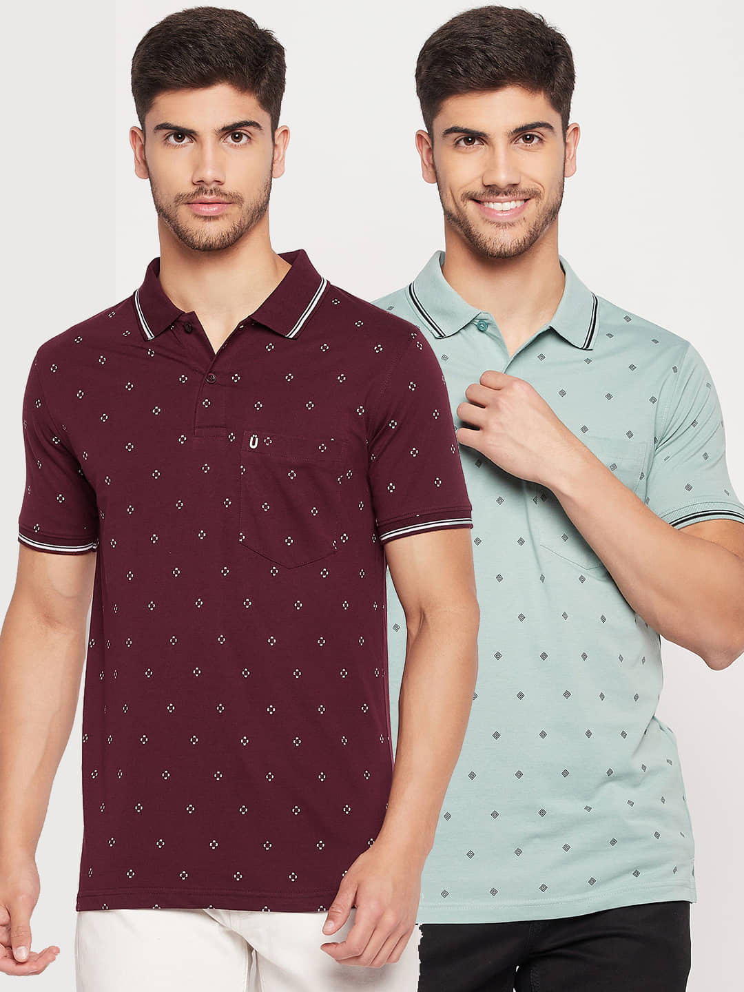 UNIBERRY Pack of 2 Cotton Blend Regular Fit Printed Half Sleeves Men's Polo T Shirt ( Maroon )