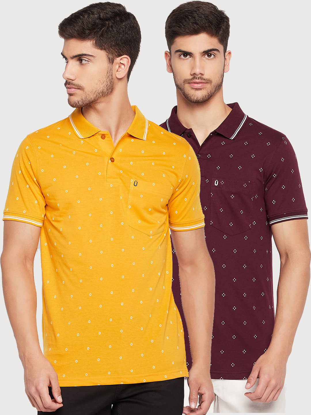 UNIBERRY Pack of 2 Cotton Blend Regular Fit Printed Half Sleeves Men's Polo T Shirt ( Maroon )