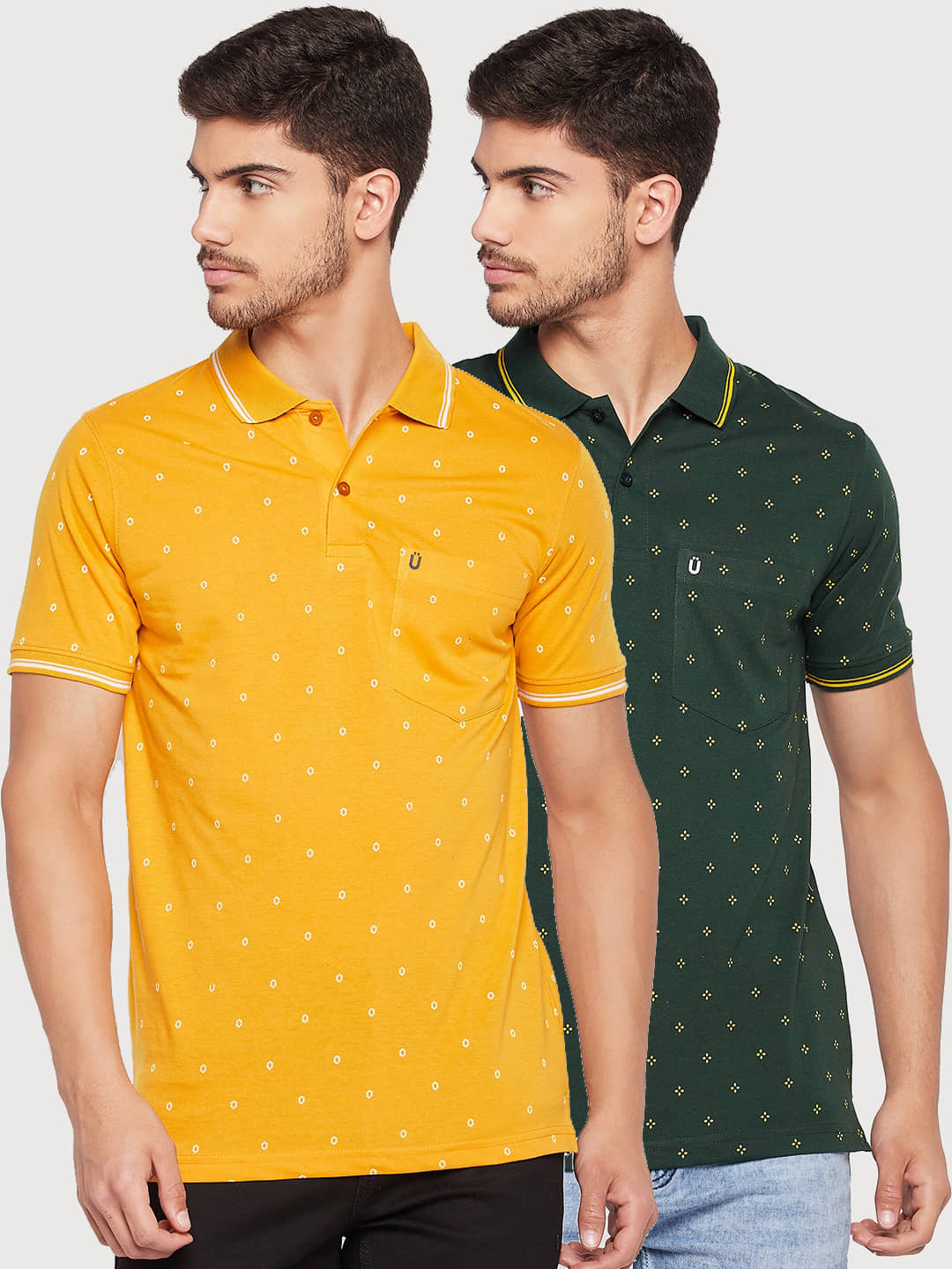 UNIBERRY Pack of 2 Cotton Blend Regular Fit Printed Half Sleeves Men's Polo T Shirt ( Yellow )