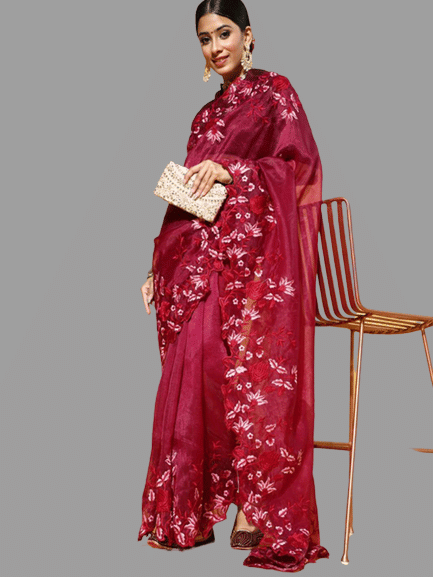 kyara group - Red Organza Saree With Blouse Piece ( Pack of 1 ) kyara group - Red Organza Saree With Blouse Piece ( Pack of 1 )