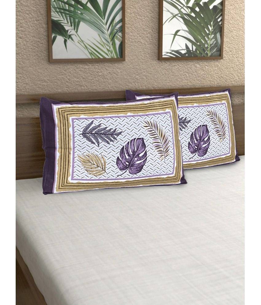     			AJ Home - Pack of 2 Cotton Floral Printed Regular Pillow Cover ( 68.58 cm(27) x 43.18 cm(17) ) - Purple
