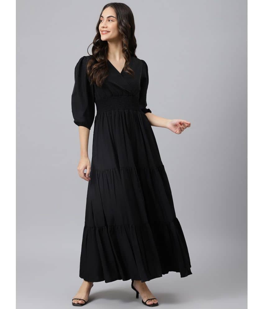 Femvy Women Rayon Solid Fit & Flare Dress ( Blue )