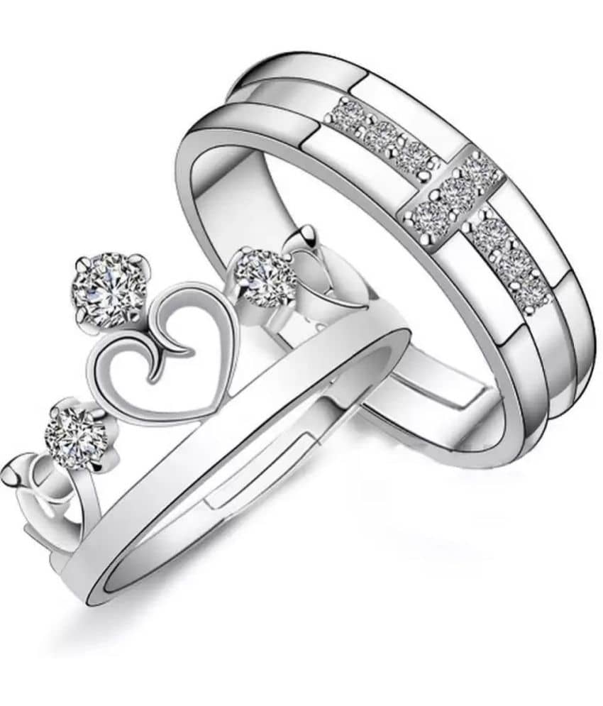 HEER COLLECTION - Silver Couple Ring ( Pack of 2 )
