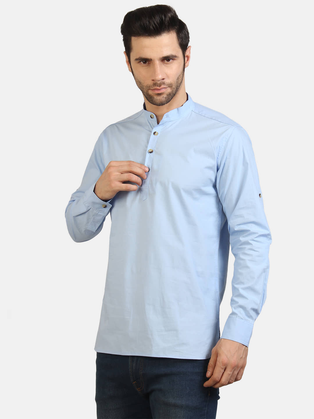 Life Roads - Sky Blue Cotton Men's Shirt Style Kurta ( Pack of 1 ) - Kurtas & Kurta Sets | Buy online on ZillyBuy