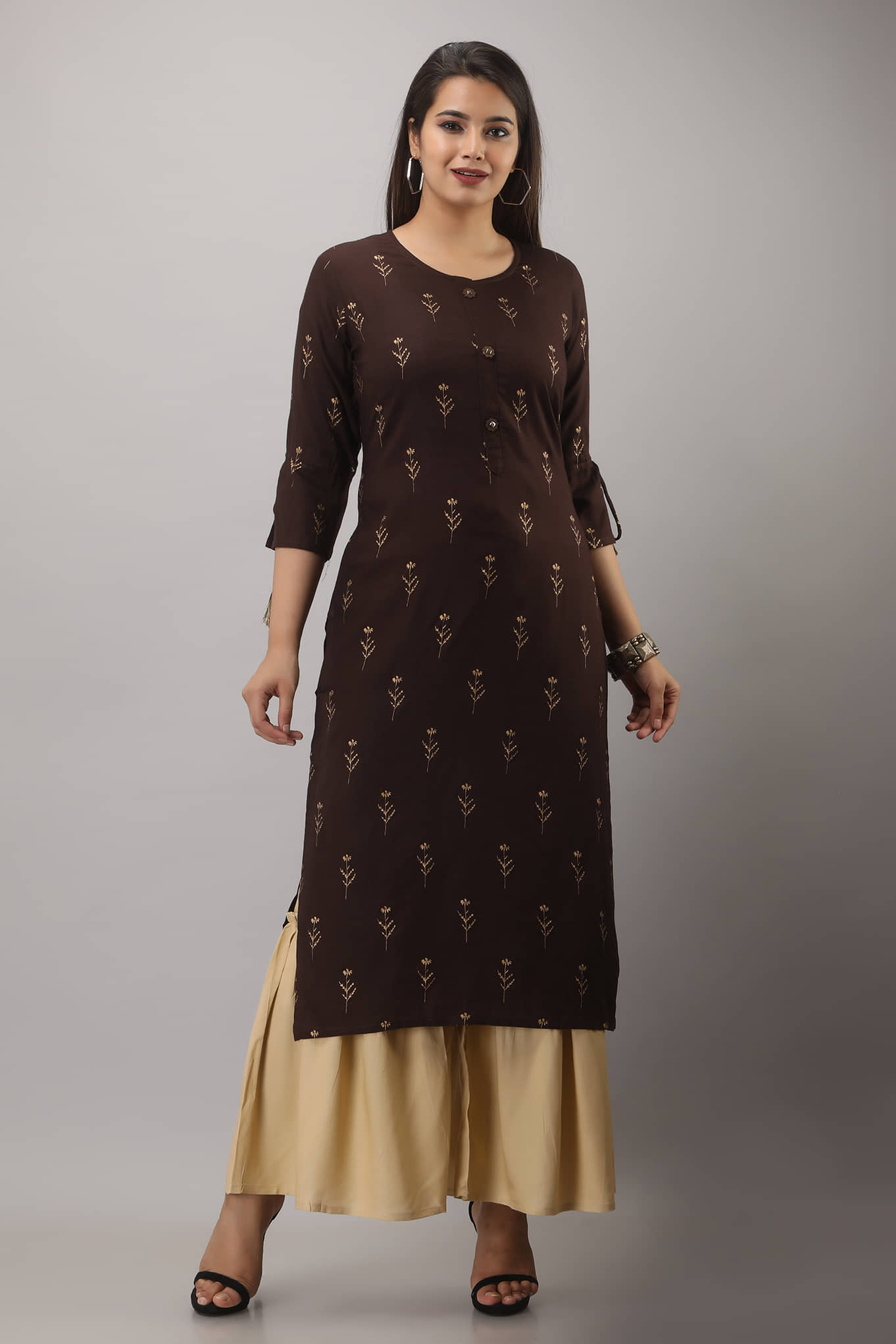 MAUKA - Brown Straight Rayon Women's Stitched Salwar Suit ( Pack of 1 )