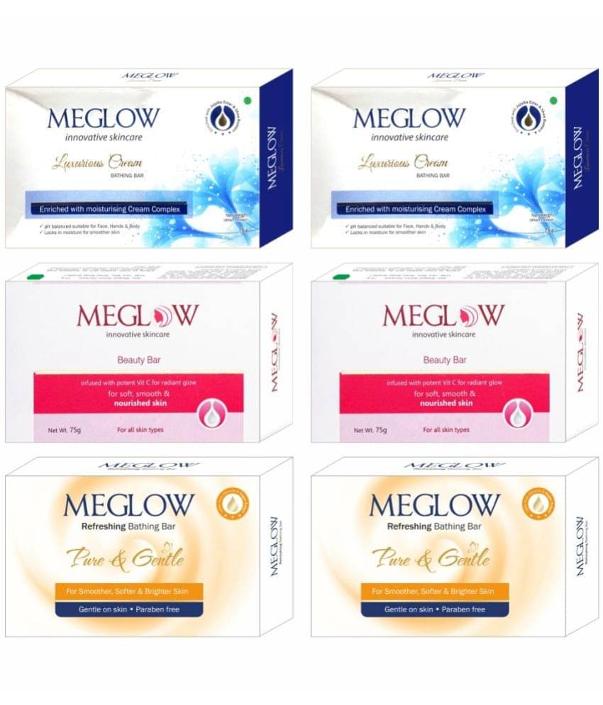     			Meglow Soap Bar Combo Pack of 6 x 75g Soap, pH Balanced and Suitable for All Skin Types