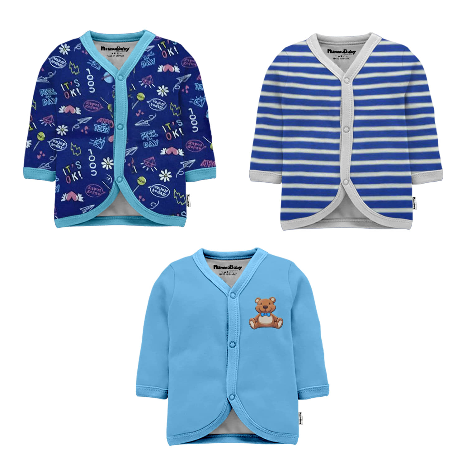 NammaBaby Pack of 3 Baby Girls Cotton Shirt ( Blue )