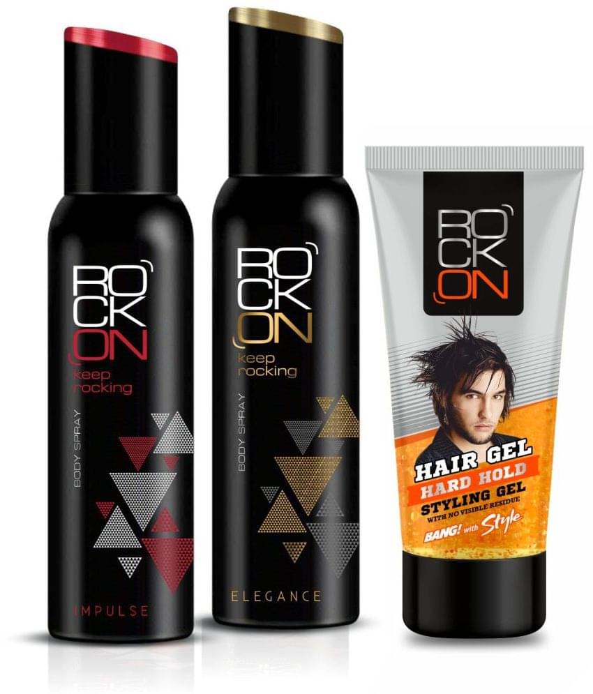 ROCK ON Grooming Combo of Impulse Deo & Elegance Deo (150ml Each) + Hard Hold Styling Gel (60g) ROCK ON Grooming Combo of Impulse Deo & Elegance Deo (150ml Each) + Hard Hold Styling Gel (60g)