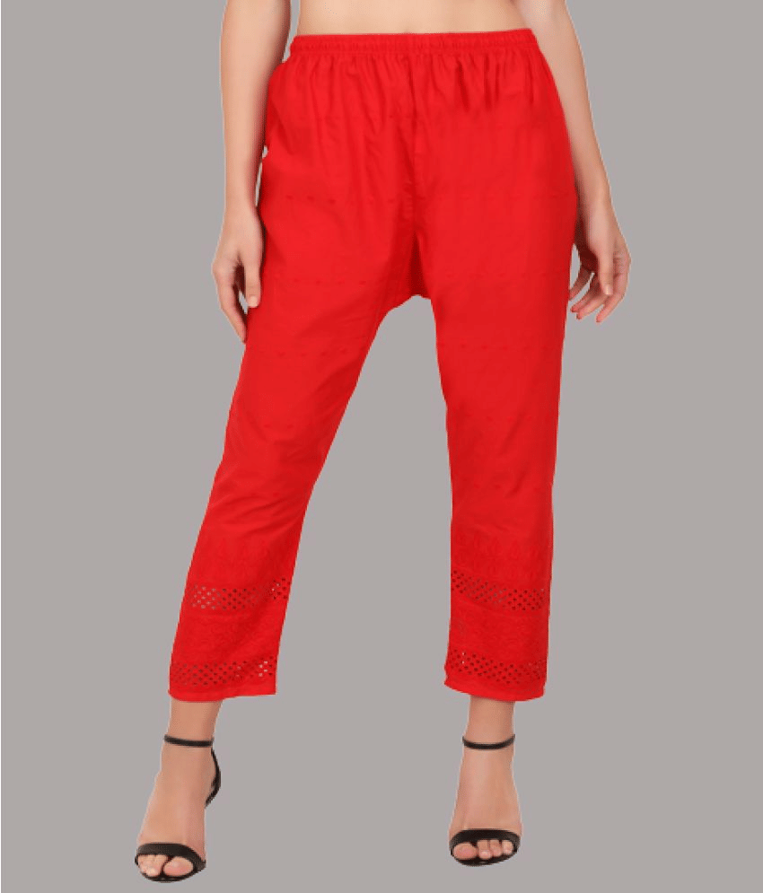     			SUMAYA FASHION - Red Cotton Blend Straight Women's Casual Pants ( Pack of 1 )