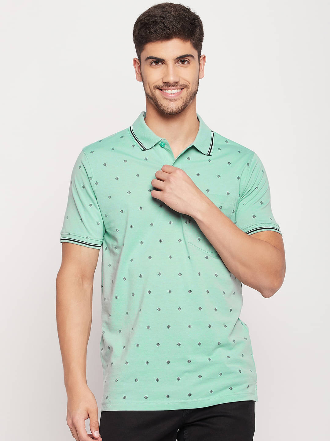     			UNIBERRY Pack of 1 Cotton Blend Regular Fit Printed Half Sleeves Men's Polo T Shirt ( Green )