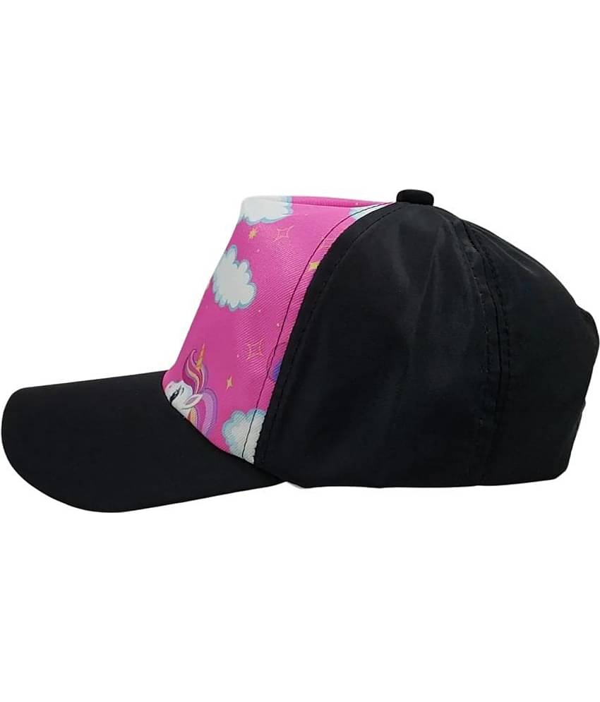 Zacharias Unisex Kids Cotton & Polyester Baby Cap kc-21 (Black & Pink_9-24 Months) (Pack of 1)