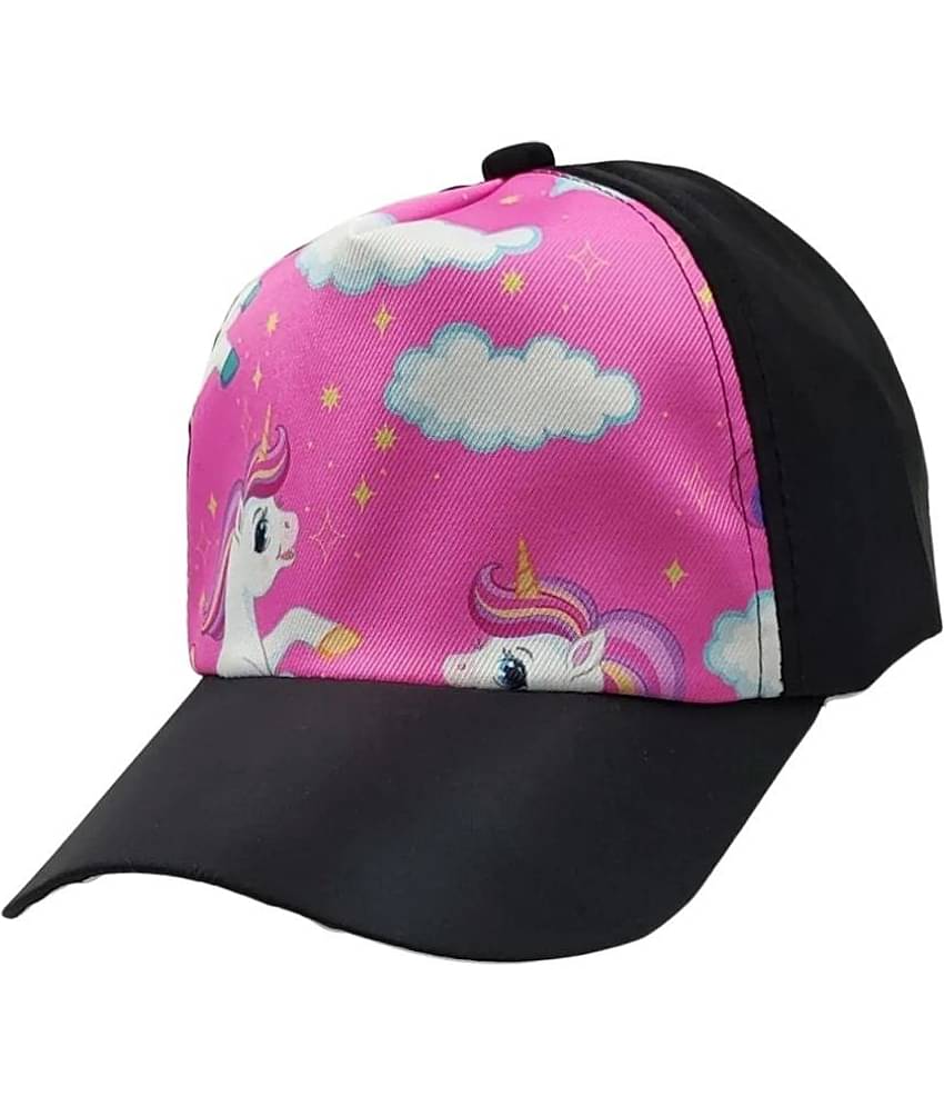 Zacharias Unisex Kids Cotton & Polyester Baby Cap kc-21 (Black & Pink_9-24 Months) (Pack of 1)