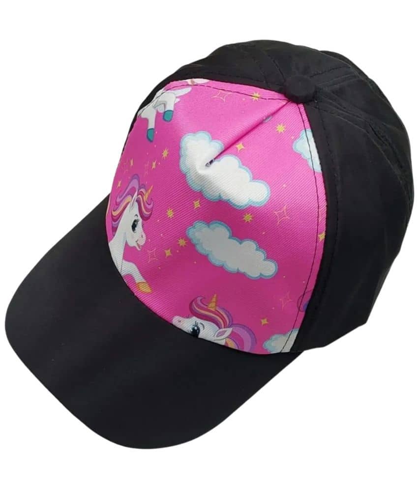 Zacharias Unisex Kids Cotton & Polyester Baby Cap kc-21 (Black & Pink_9-24 Months) (Pack of 1)