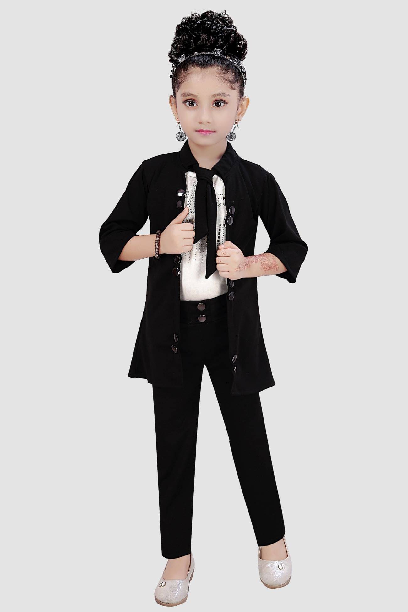    			9stiches - Black Lycra Girls Top With Jacket With Leggings ( Pack of 1 )
