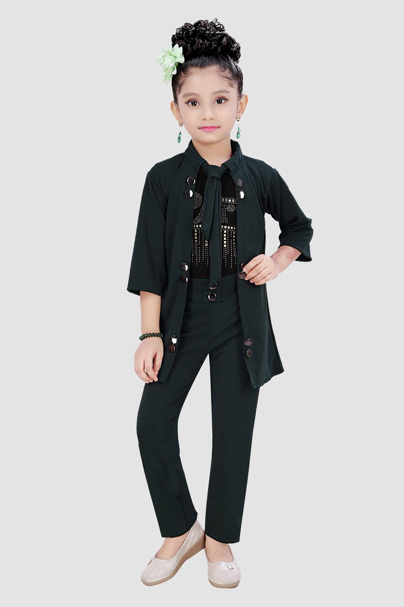     			9stiches - Green Lycra Girls Top With Jacket With Pants ( Pack of 1 )