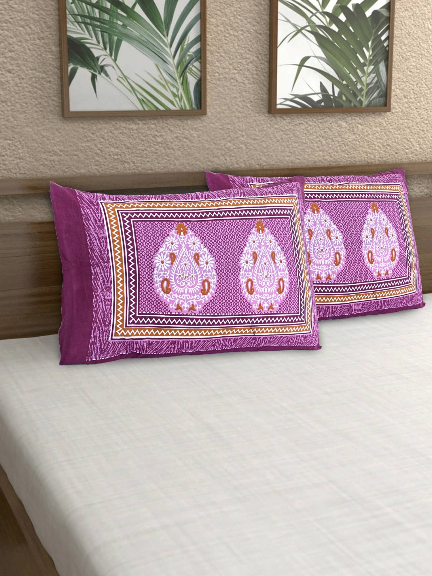     			AJ Home - Pack of 2 Cotton Ethnic Regular Pillow Cover ( 43.18 cm(17) x 68.58 cm(27) ) - Pink
