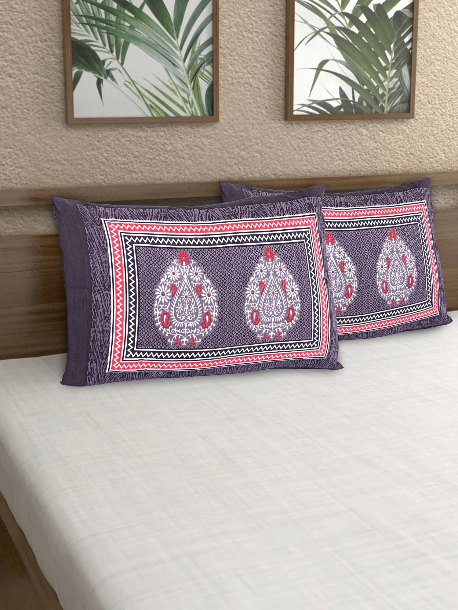 AJ Home - Pack of 2 Cotton Ethnic Regular Pillow Cover ( 68.58 cm(27) x 43.18 cm(17) ) - Gray