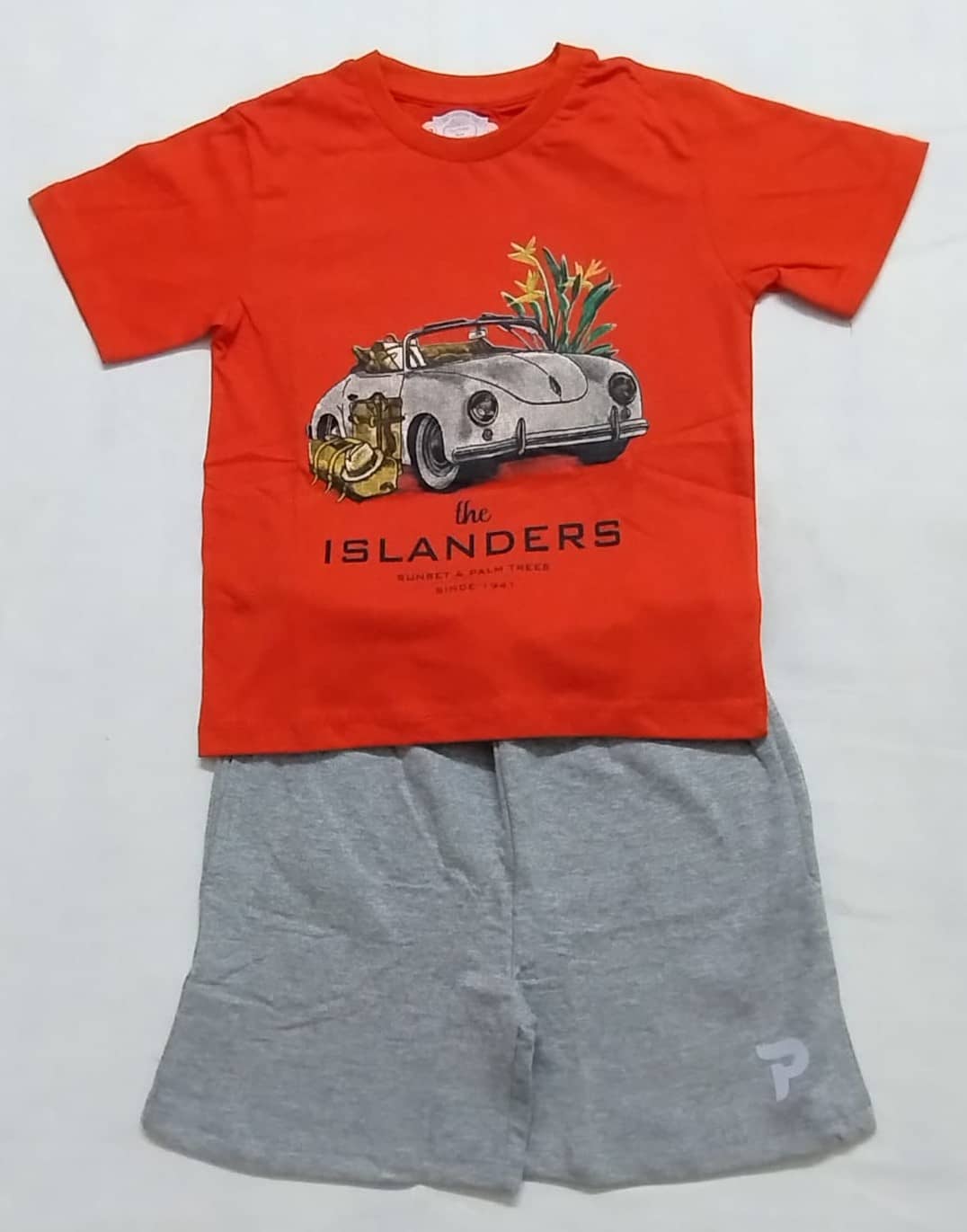 Cherry Tree Pack of 1 Boys Cotton Blend T-Shirt & Shorts Set ( Orange )
