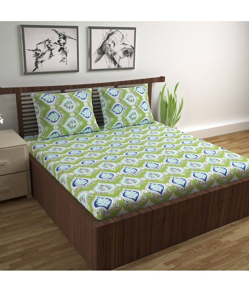 DIVINE CASA Cotton Double Bedsheet ( Green )