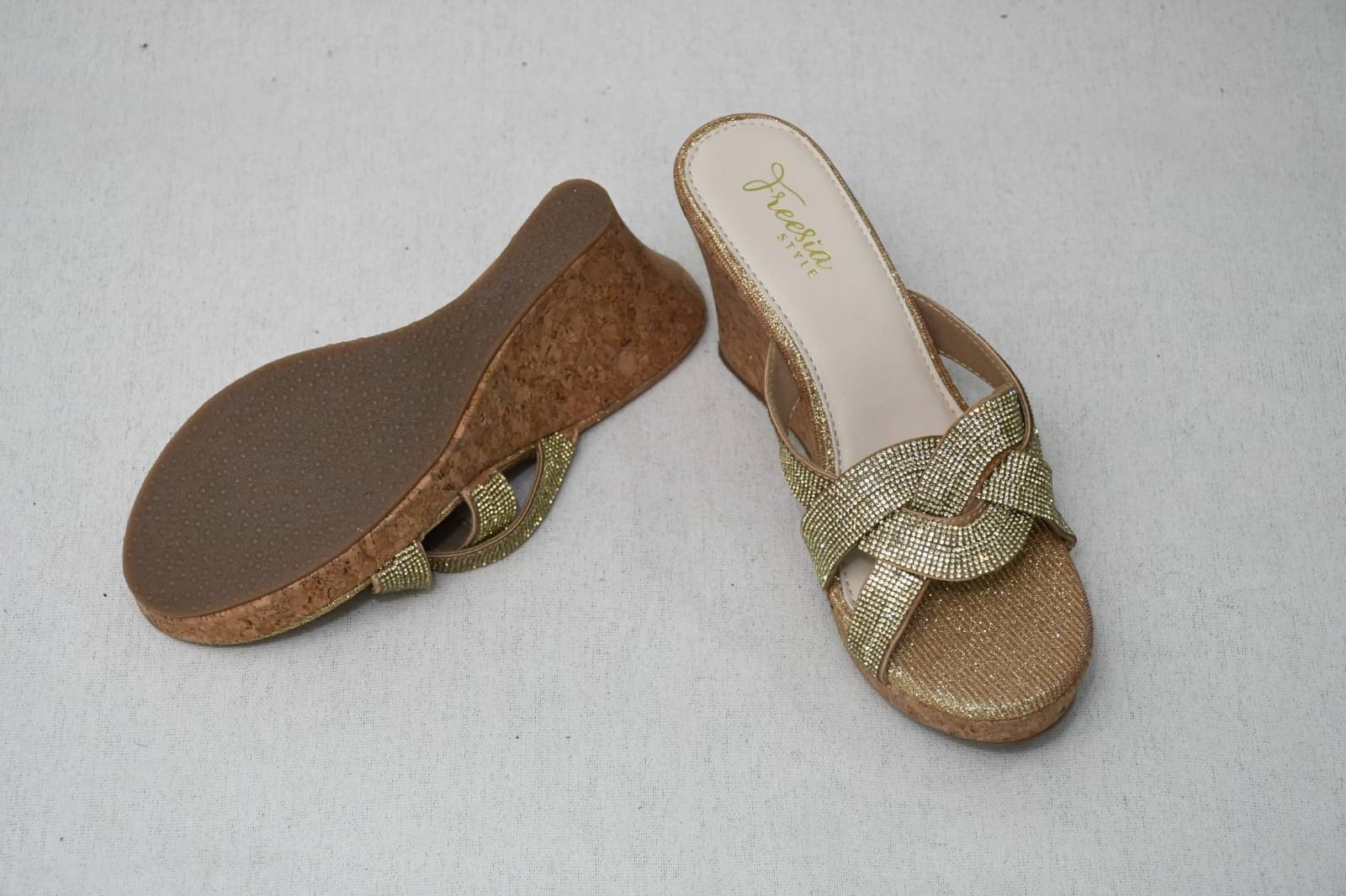     			FREESIA STYLE - Gold Women's Slip On Heels