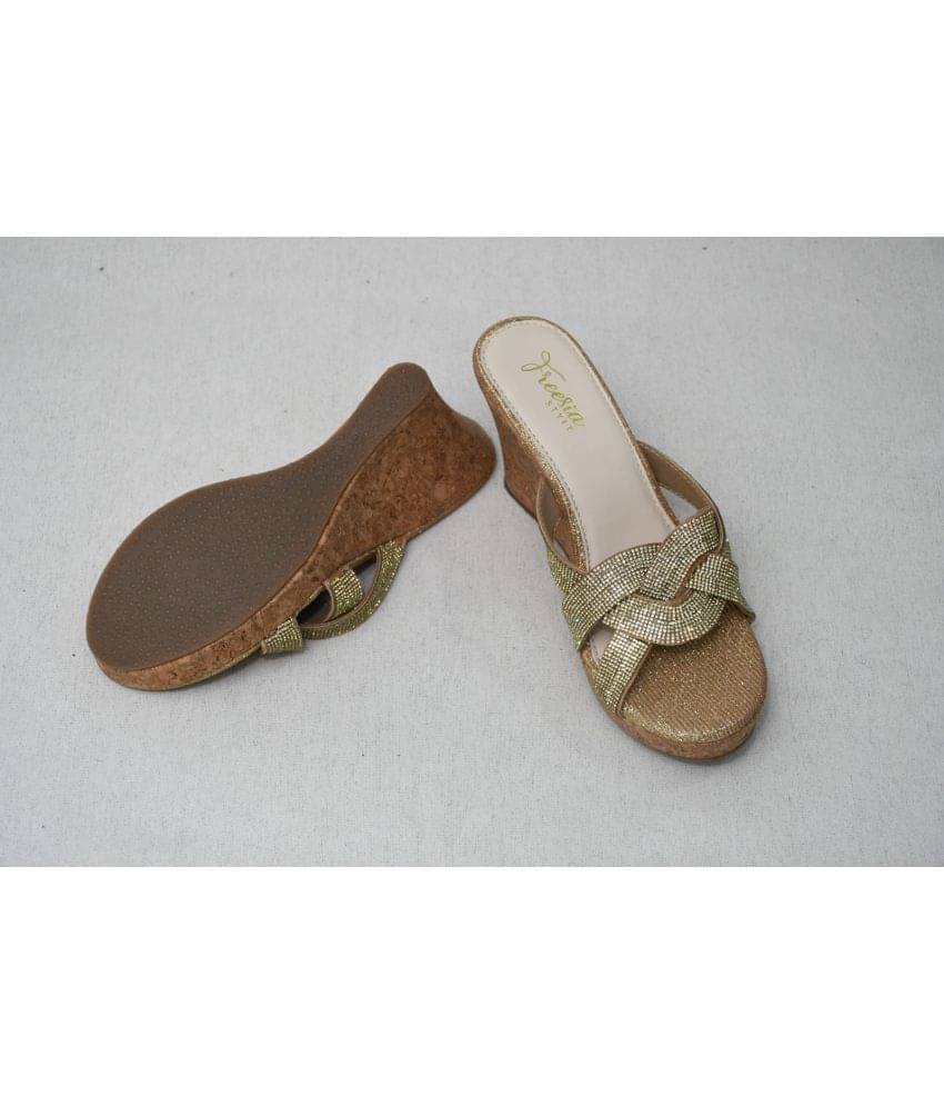     			FREESIA STYLE - Gold Women's Slip On Heels