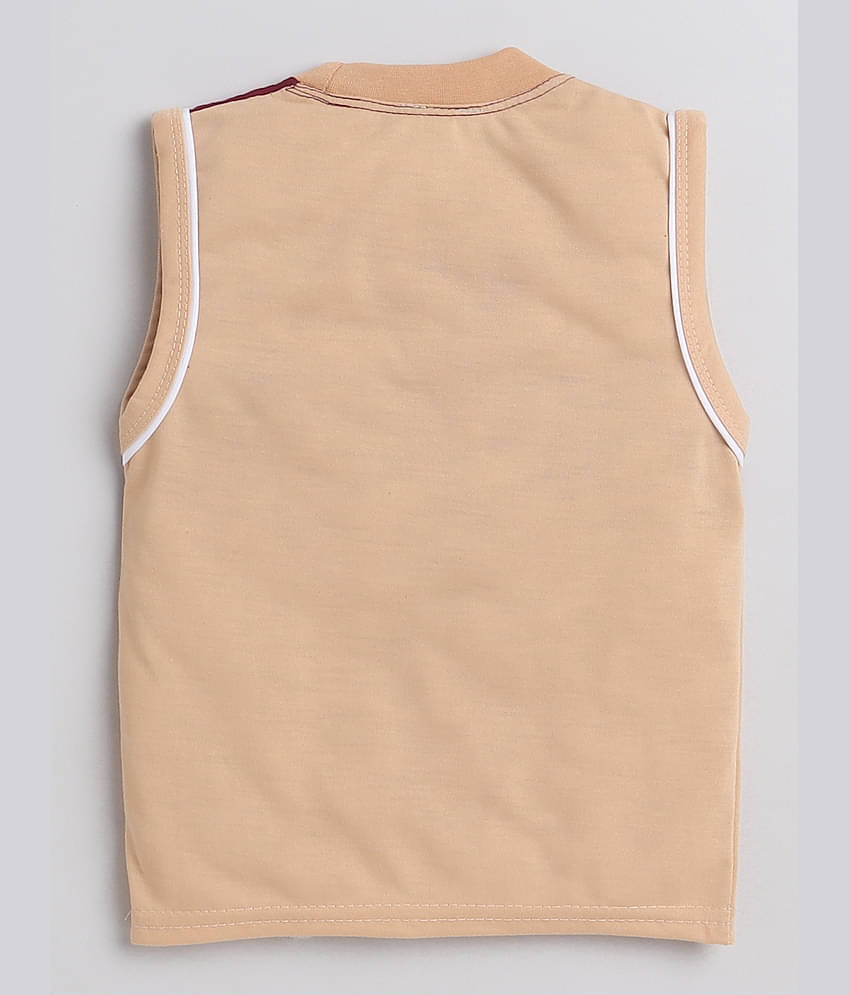 Fourfolds Pack of 1 Boys Cotton T-Shirt & Shorts Set ( Beige )