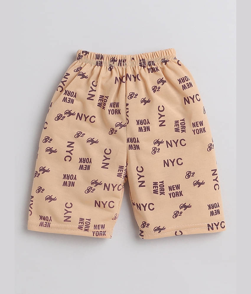 Fourfolds Pack of 1 Boys Cotton T-Shirt & Shorts Set ( Beige )